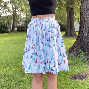 Colorful handmade lined Sailboat Patterned S Skirt vintage 80 beech vacation